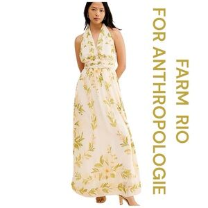 FARM RIO X ANTHROPOLOGIE V-Neck Floral Chiffon Maxi Dress, Size M.